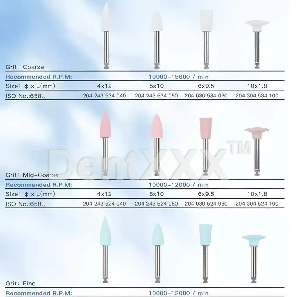 Conjunto de pontas para polimento profissional flexíveis de silicone em cores variadas com haste 2,35mm