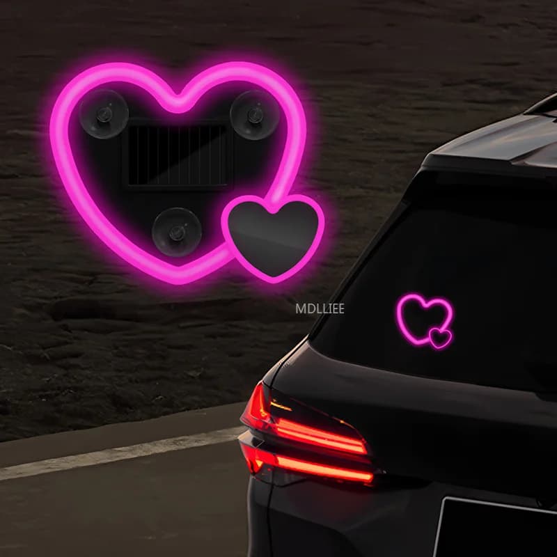 Luz ambiente LED para carro coração neon rosa com ventosas para fixação em vidro traseiro de veículo