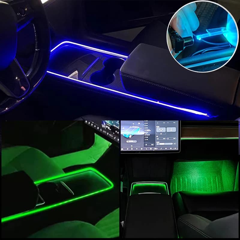 Tubos de luz neon LED RGB azul e verde para iluminação interna Tesla Model 3 Y
