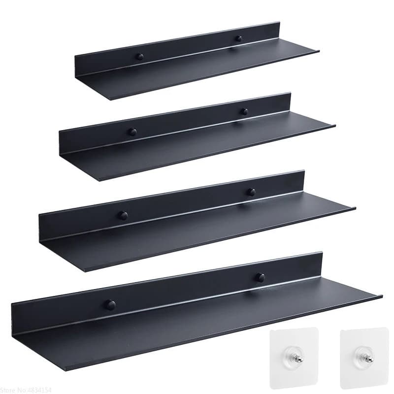 Rack de armazenamento de banho prateleiras de parede flutuante preto fosco banheiro cozinha espelho metal chuveiro organizador acessórios para casa sem broca