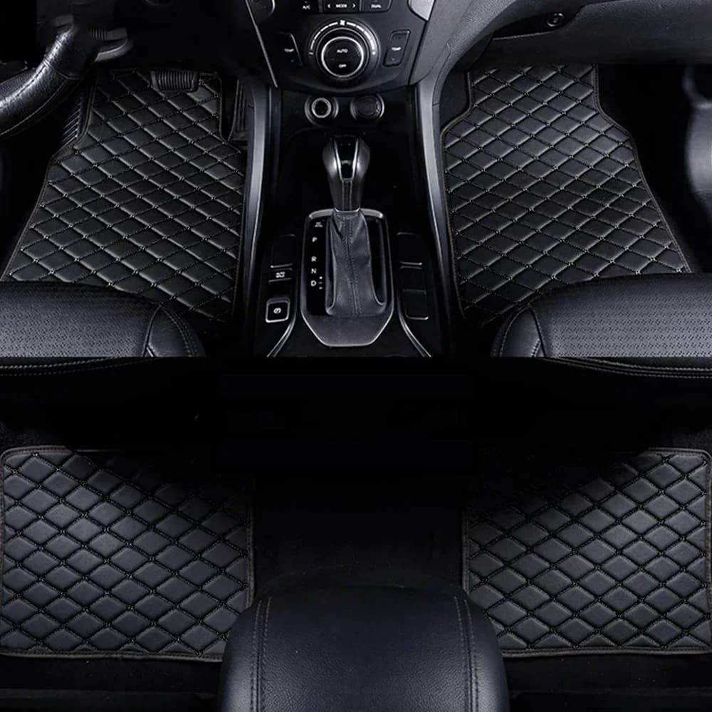 Tapetes automotivos Jácotei universal em couro PU preto com costura acolchoada para carros