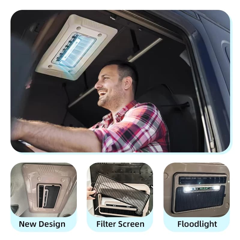 Instalação do ar-condicionado de teto automotivo Jácotei com design novo, filtro removível e luz de inundação integrada