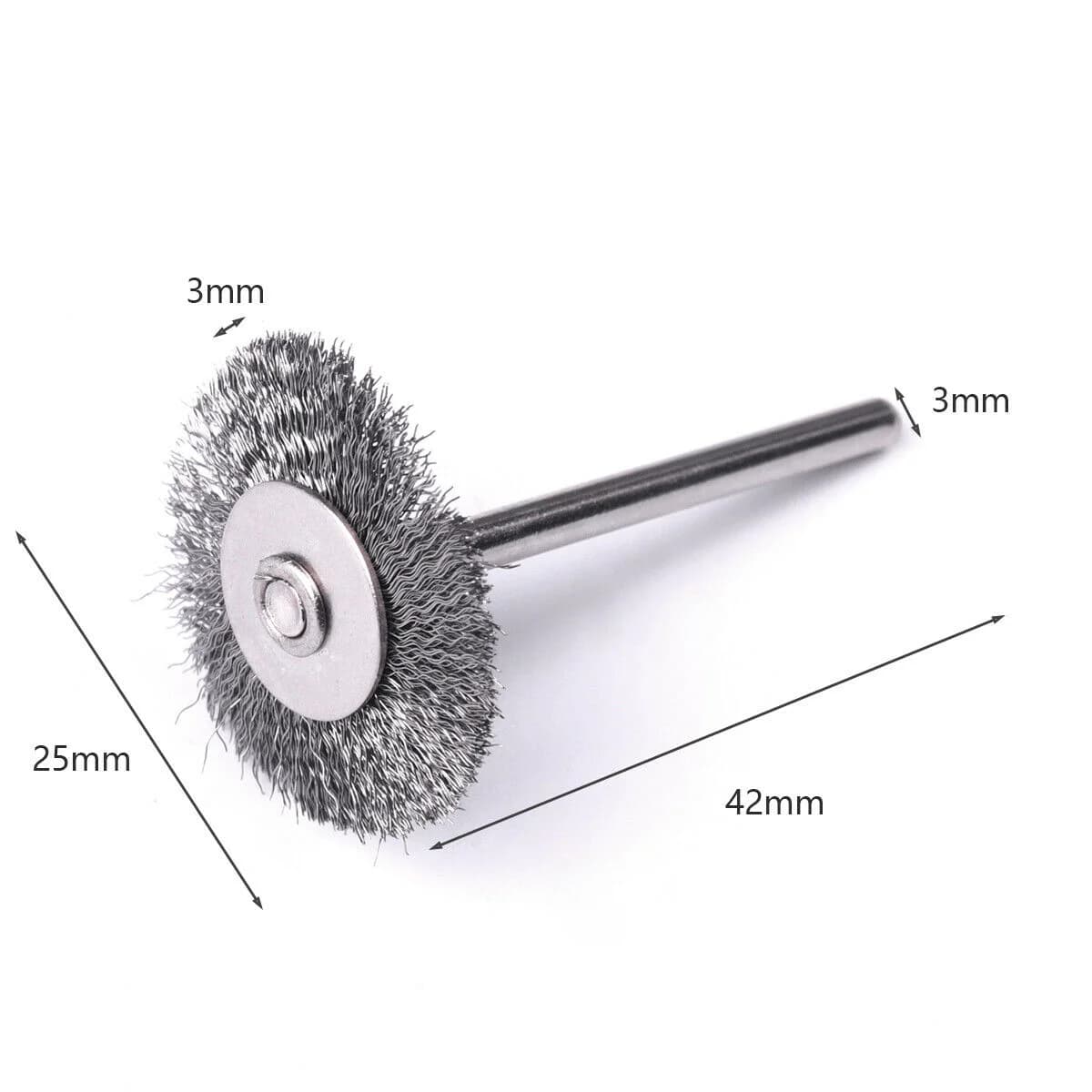 Escova de arame para polimento Dremel cinza com diâmetro de 25mm e haste de 3mm