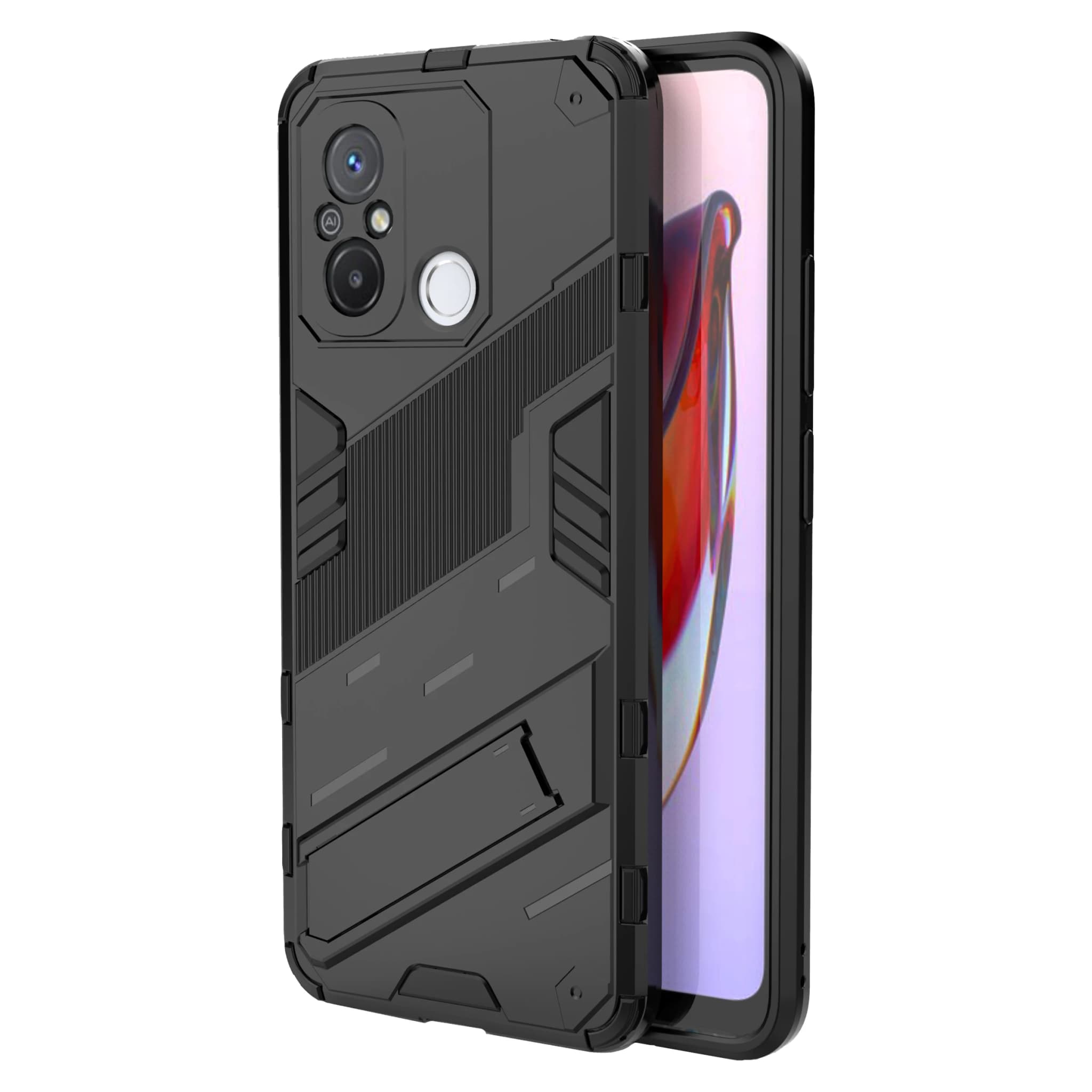 Capa de telefone preta para Xiaomi Poco C55 4G, Redmi 11A 4G e 12C 4G com suporte TPU e proteção de PC