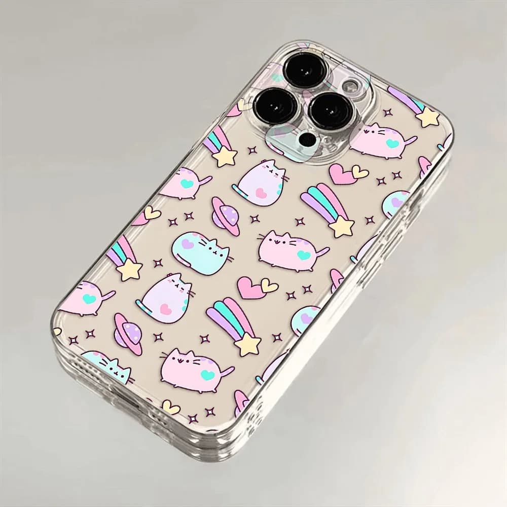 Capa transparente para Xiaomi Redmi Note 13 com estampa de gatos coloridos, estrelas e corações