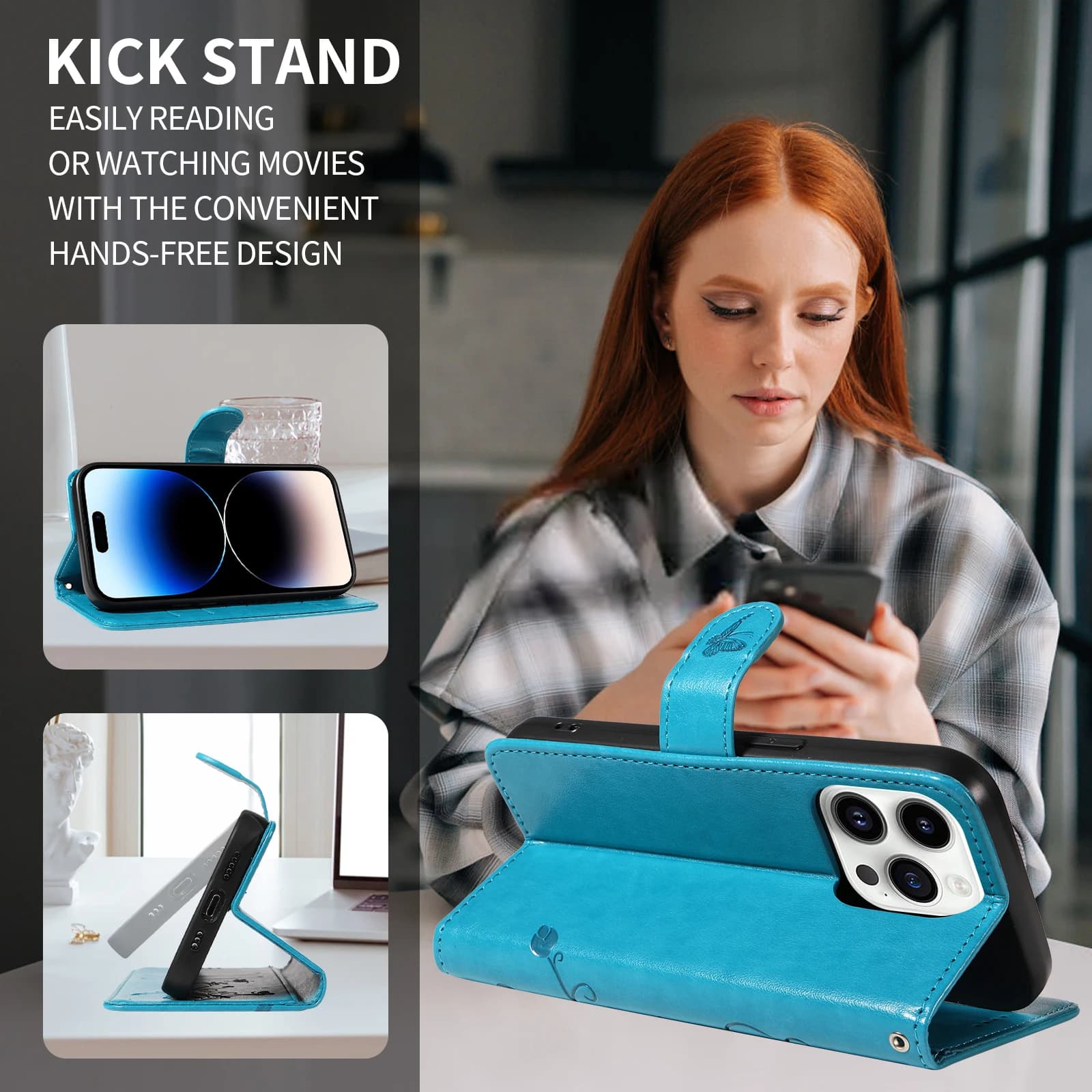 Capa carteira azul com suporte para assistir vídeos mãos livres Xiaomi Redmi K90 Pro Max 5G