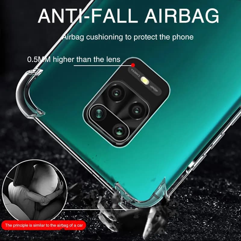 Capa transparente para Xiaomi Redmi Note 9 com proteção anti-queda e airbags nas bordas
