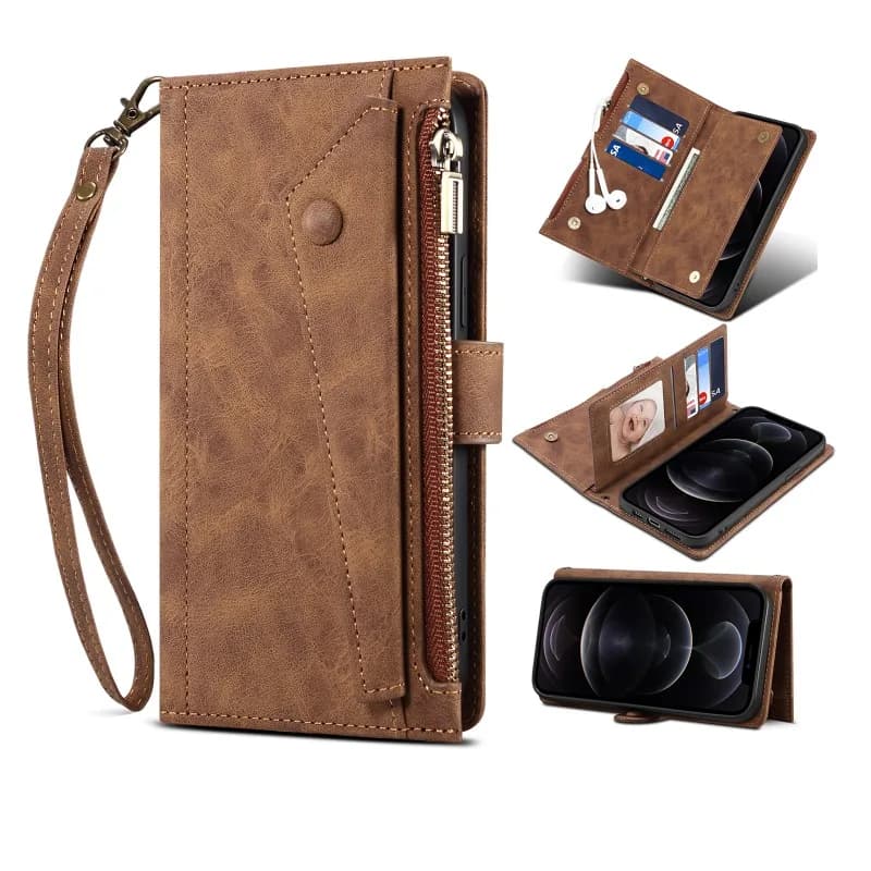 Capa de couro com zíper e alça crossbody para Xiaomi