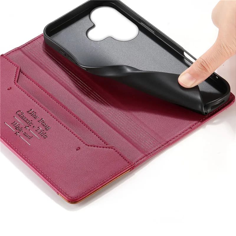 Capa carteira para celular Dier Feng em couro sintético vinho com suporte flexível preto