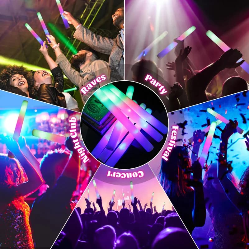 Varas de LED multicoloridas para festas de aniversário e eventos noturnos