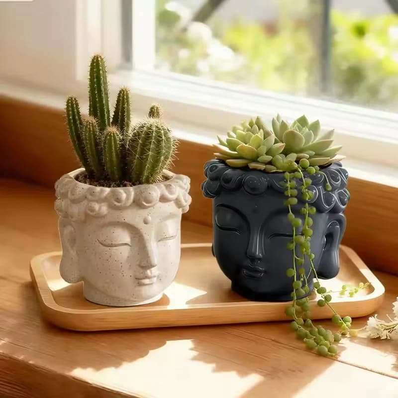 Estátua Criativa de Buda com Vaso para Plantas Verdes, Decoração para Casa