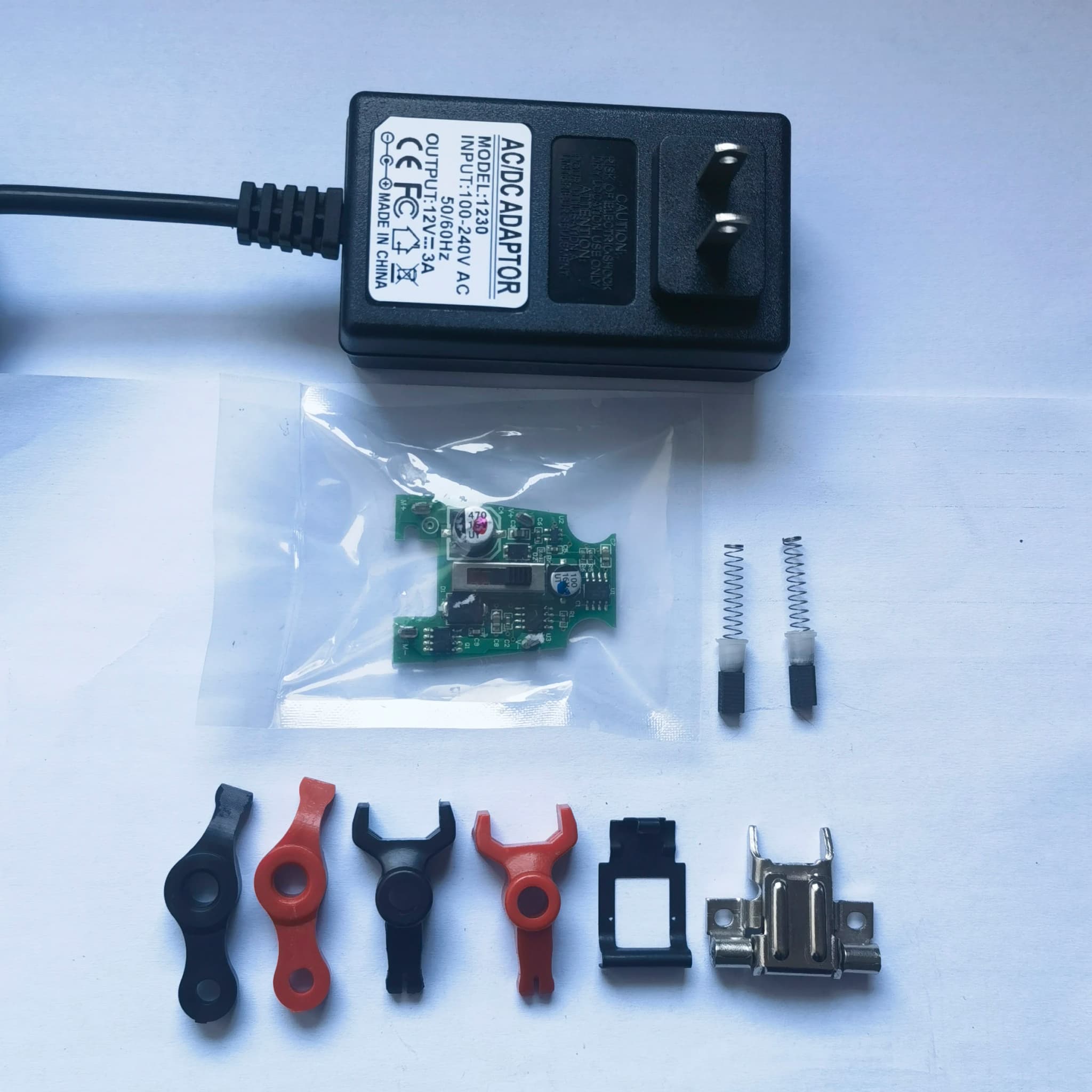 Kit placa PCB verde para tosquiadeira Oster A6 com mola, escovas e adaptador AC/DC preto