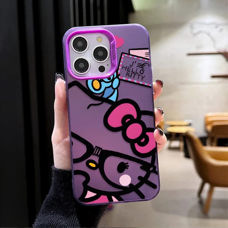 Capa para Xiaomi Redmi 15 roxa fosca com estampa Hello Kitty e detalhes em rosa