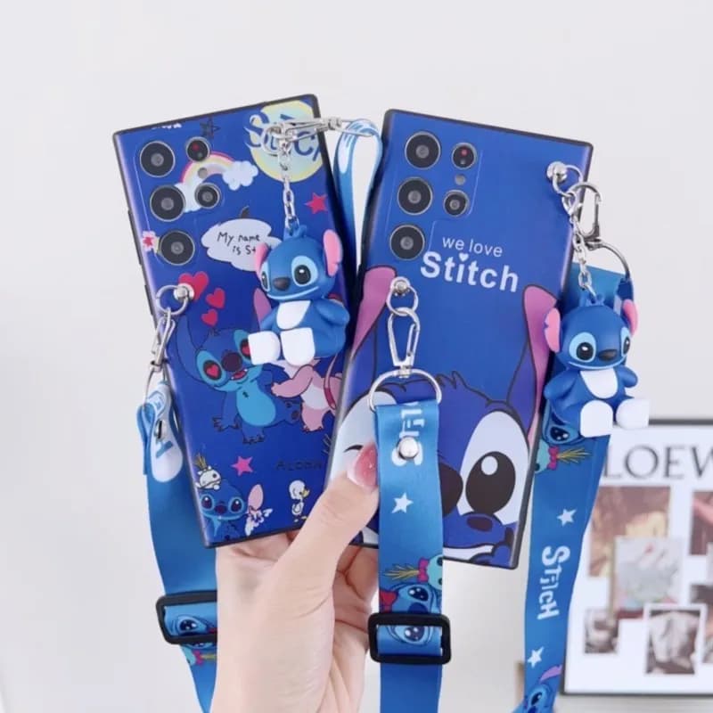 Capa de telefone Disney 3D Cute Stitch com cordão para Xiaomi Poco X2 X3 X4 X5 M2 M3F3 M4 M5 X5 M7 C50 C51 C71 C75 F6 7 Pro Ultra NFC