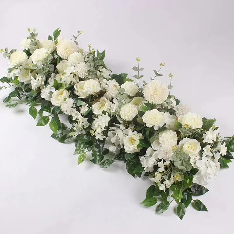 Fileira de flores artificiais para mesa de casamento, rosa branca, parede floral, decoração de arcos, palco de festas, luxo, 100cm