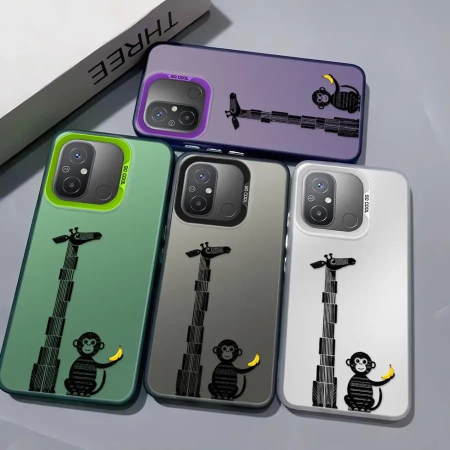 Capas coloridas para Xiaomi Redmi Note com estampa de macaco e girafa em estilo desenho animado