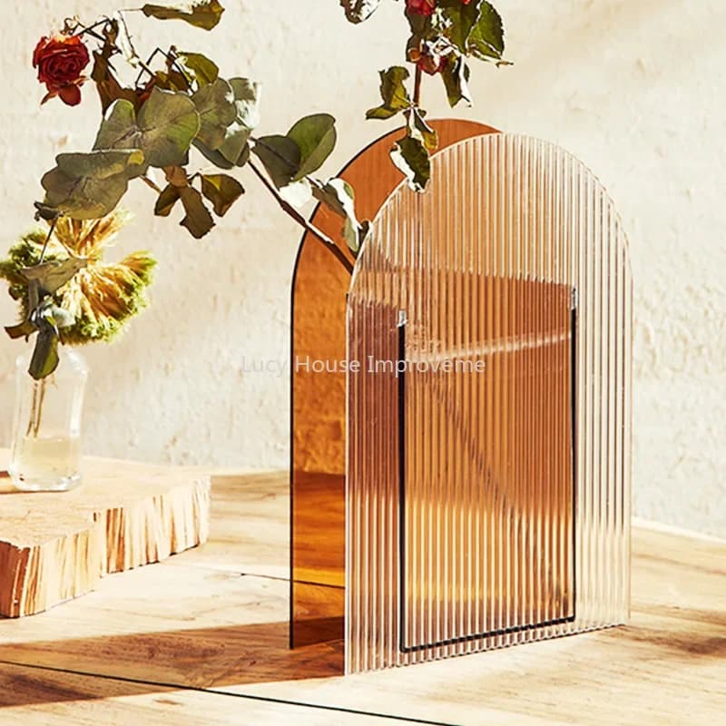 Vaso decorativo acrílico arco-íris transparente com textura listrada para casa e escritório