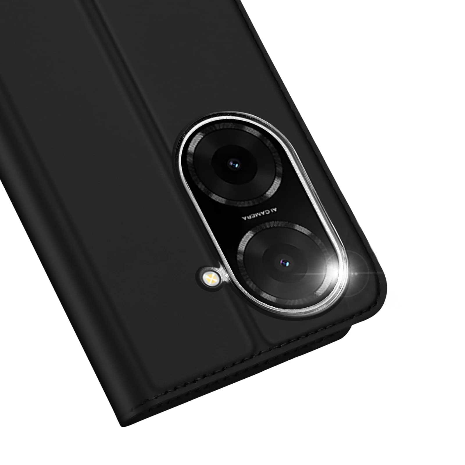 Capa preta para Xiaomi Poco C71 4G em couro com recorte para câmera dupla e flash