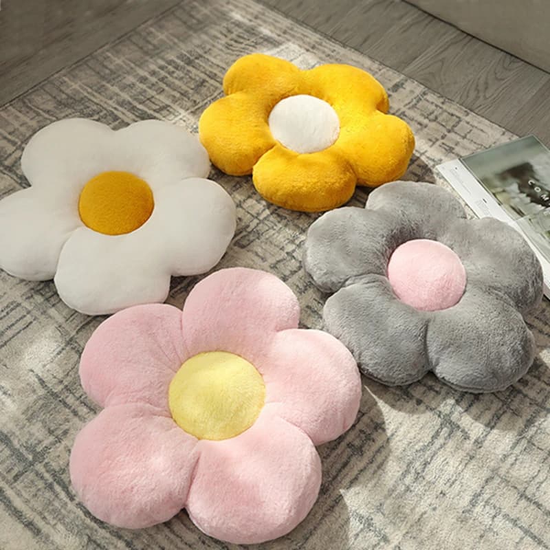 Conjunto de almofadas flor girassol aveludadas em amarelo, branco, cinza e rosa claro