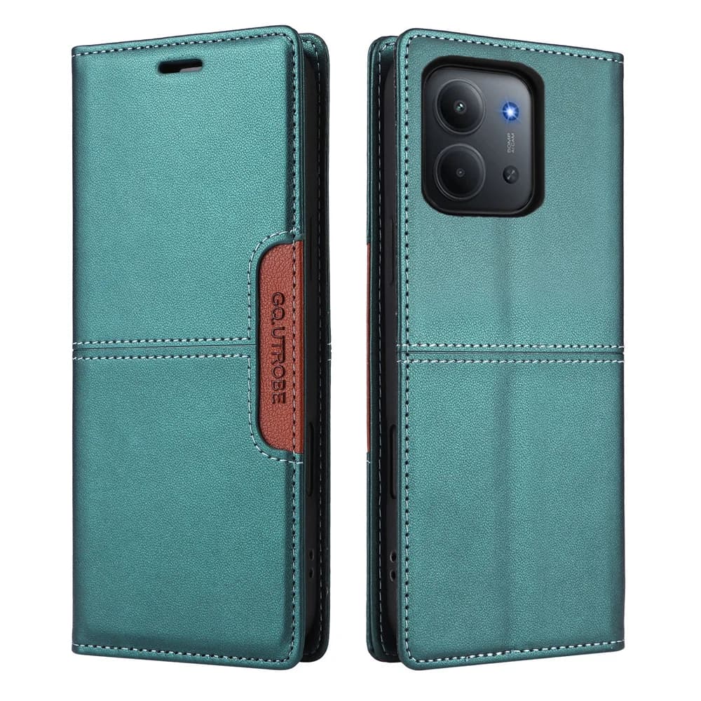 Capa de couro verde turquesa para Xiaomi Poco com fechamento magnético e recorte para câmera traseira