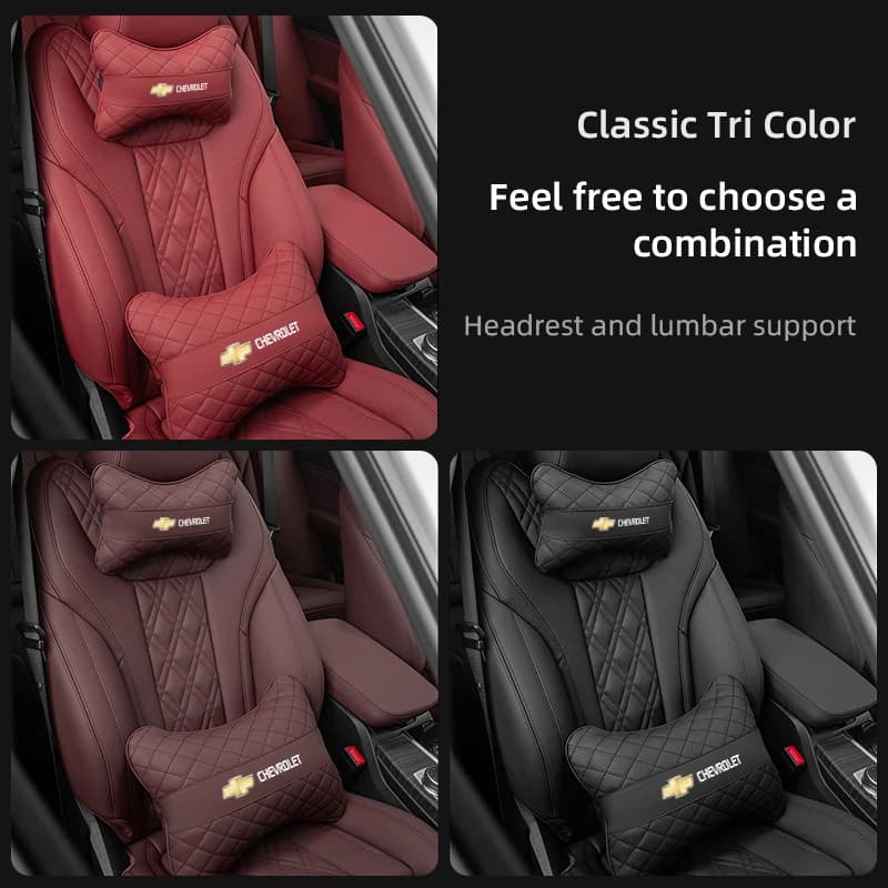 Kit 2 peças almofadas de apoio para banco de carro Chevrolet em três cores com logo dourado