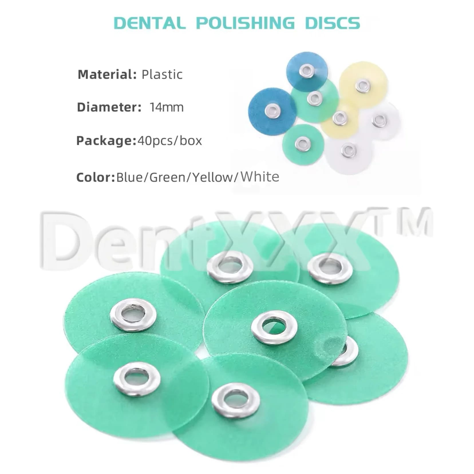 Discos de polimento dental verdes de plástico 14mm para uso profissional kit 40 peças