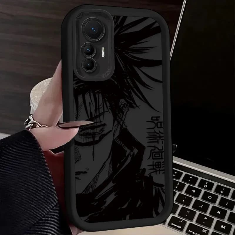 Capa para celular Julongsu Jujutsu Kaisen estilo anime preto com personagem em preto e cinza para Xiaomi Poco e Mi