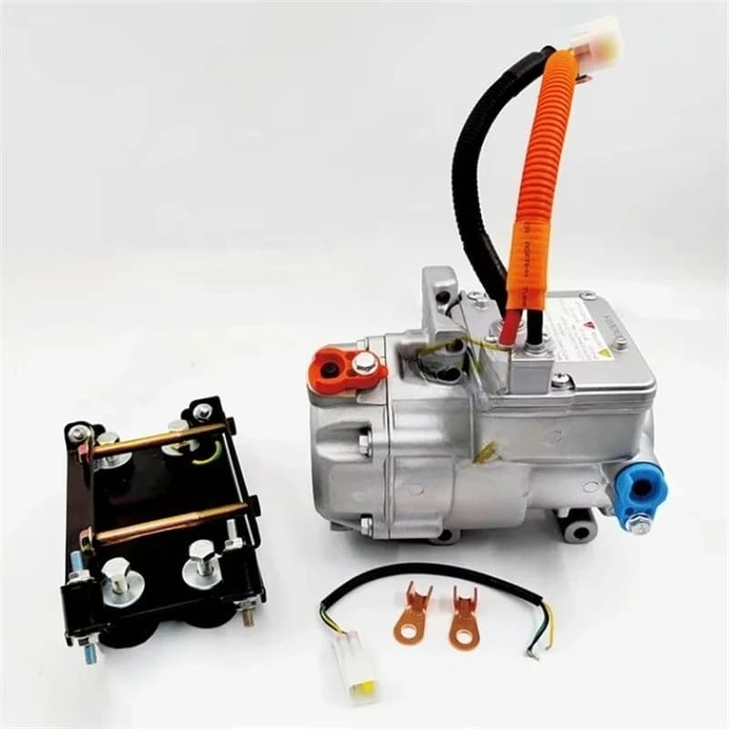 Compressor de ar elétrico cinza com controlador preto e tubos laranja e azul