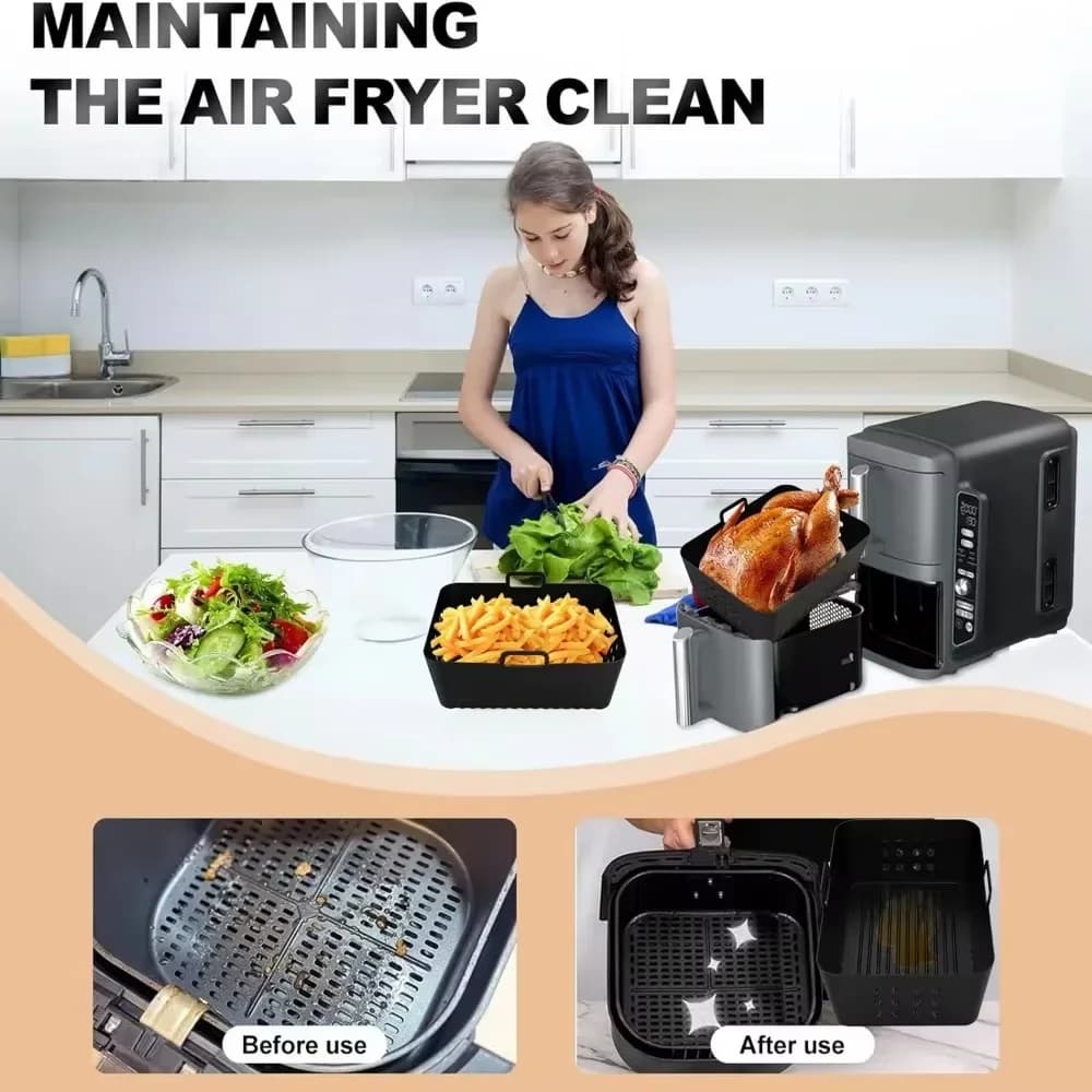 2 Peças de Forros de Silicone para Air Fryer Ninja SL400 SL401, Cesta Dupla XL Reutilizável, Bandeja de Cozimento para Air Fryer, Acessórios para Air Fryer