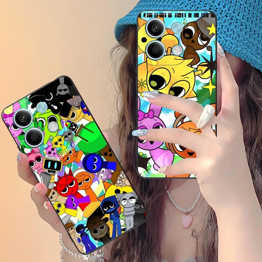 Capa de telefone Xiaomi Redmi Note 14 13 12 11 A5 3 2 1 Pro Plus 4G 5G com design colorido de personagens de desenho animado