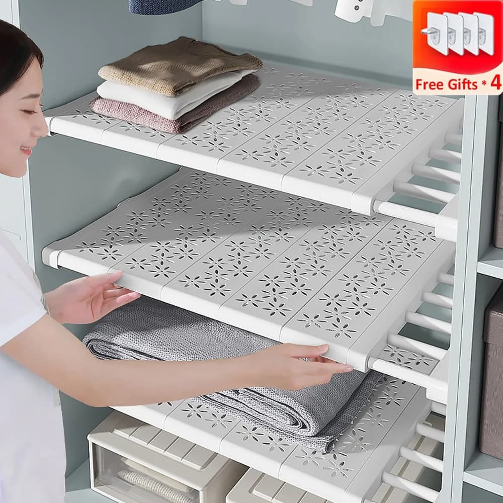 Novo organizador de armário ajustável prateleiras de armazenamento de cozinha economia de espaço guarda-roupa montado na parede rack eletrodomésticos gabinete titular1pc