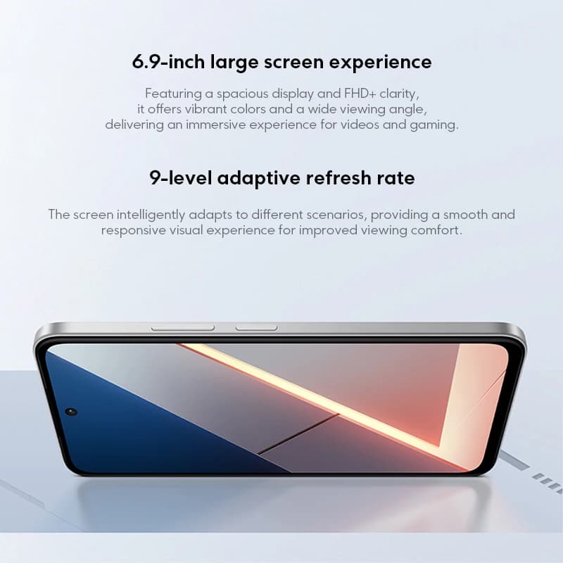Tela grande de 6.9 polegadas FHD+ do Xiaomi POCO M7 com taxa de atualização adaptativa para melhor visualização