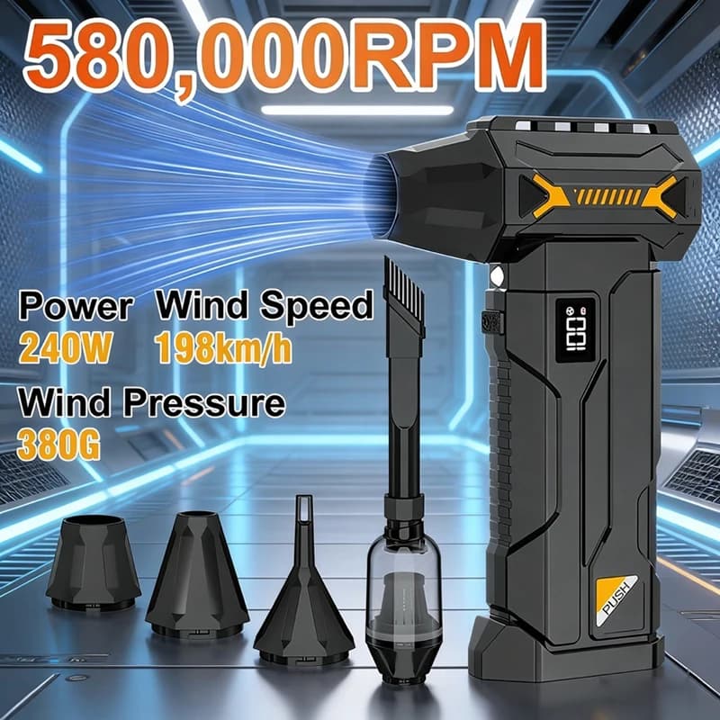 Soprador Turbo Potente 580.000 RPM com Acessórios de Sopro