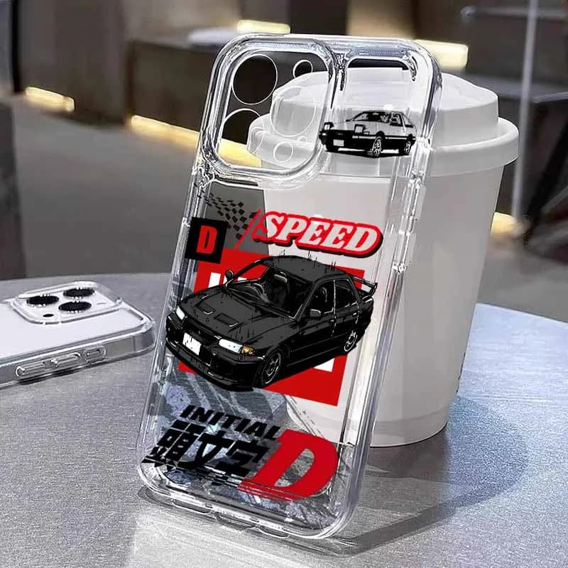 Capa para Xiaomi Redmi Note transparente com design Initial D, carro preto e detalhes em vermelho e preto