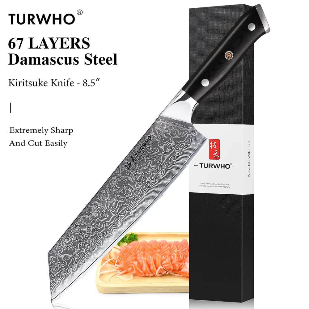 Faca kiritsuke TurWho, 67 camadas, aço damasco, 8,5 polegadas, estilo japonês, corte profissional