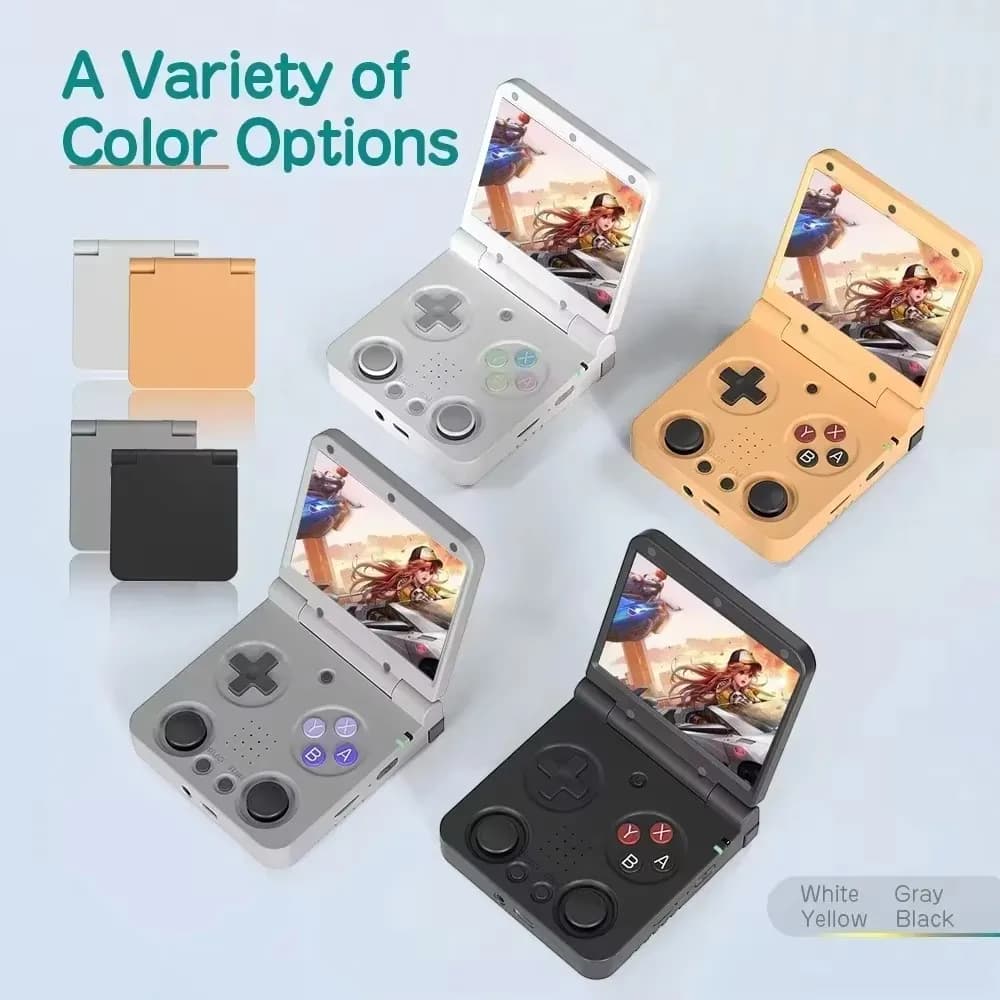 Console de jogo portátil Miyoo Flip V2 em quatro cores branco, amarelo, cinza e preto com tela IPS 3,5 polegadas