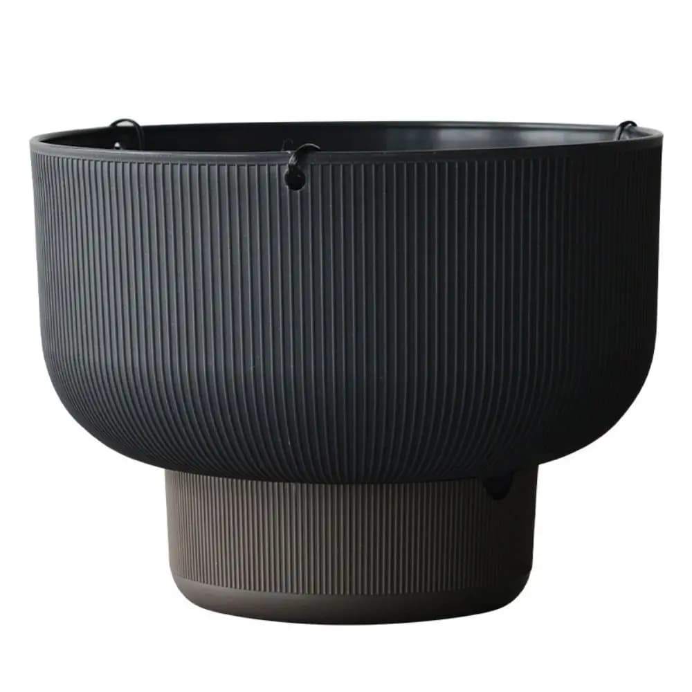 Vaso suspenso autoirrigável preto com base removível, material plástico texturizado