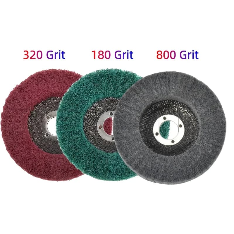 Discos polimento nylon 4 polegadas kit 3 unidades grãos 180 verde, 320 vermelho e 800 cinza para metais não ferrosos