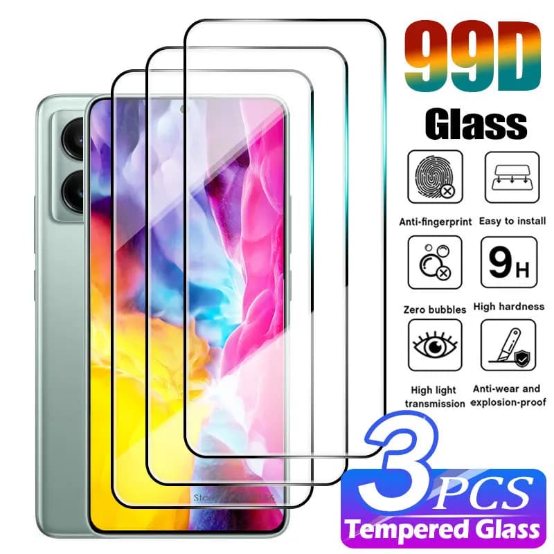 Três protetores de tela de vidro temperado 9D para Xiaomi Redmi Note 10, 11, 11 Pro, 11s, 11e, 12 Pro, 13 5G, 13r, 14