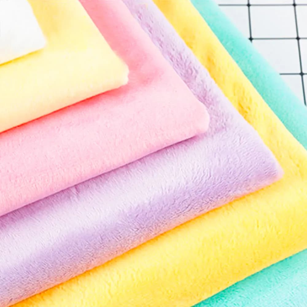 Tecido veludo de pelúcia super macio em cores pastel amarelo, rosa, lilás e verde para artesanato