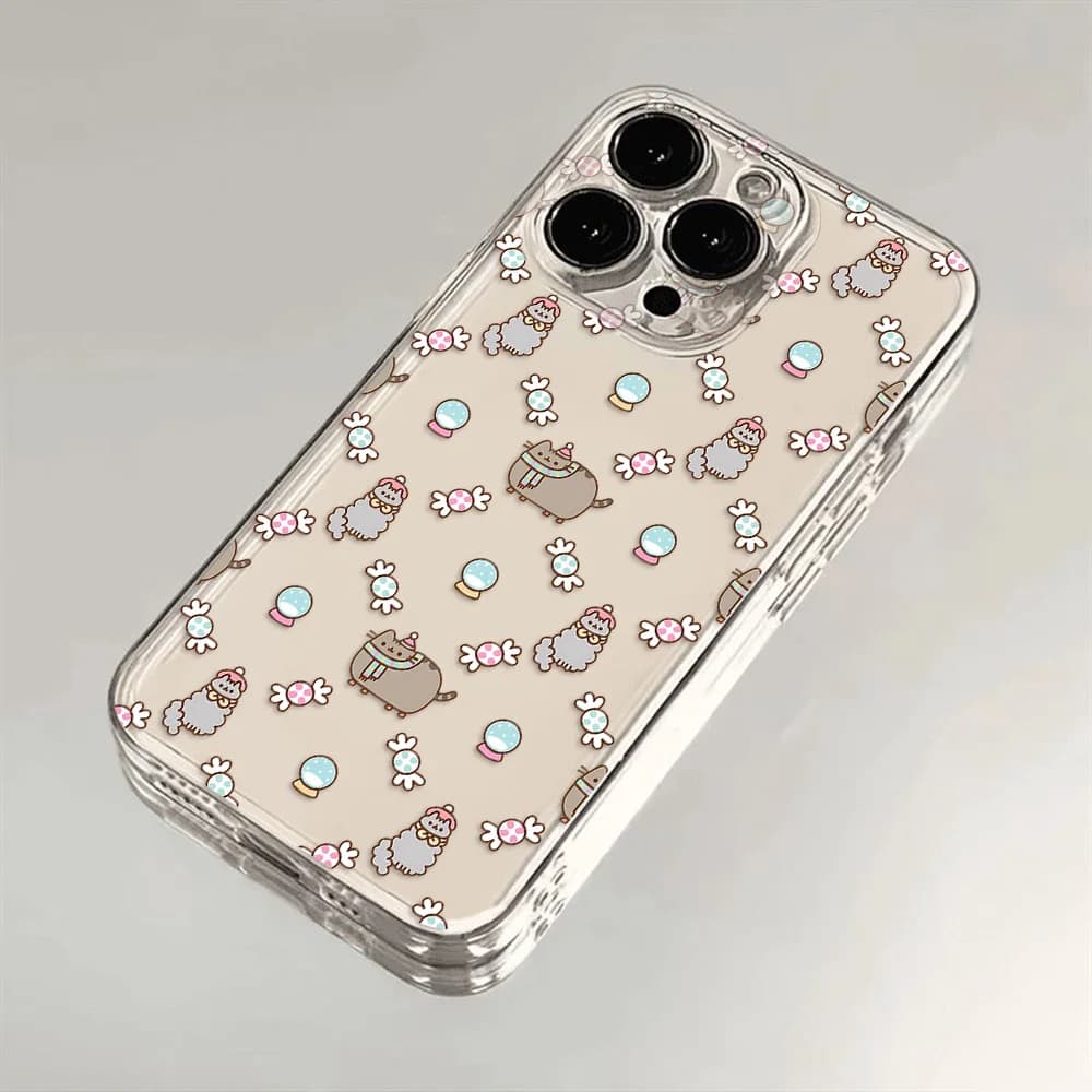 Capa transparente para Xiaomi Redmi Note 13 com estampa de gatos cinza com cachecol e doces coloridos
