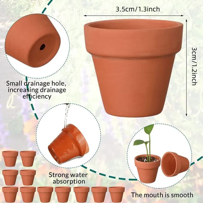 Vaso mini viveiro terracota com 3,5cm de diâmetro, furos de drenagem e alta absorção de água