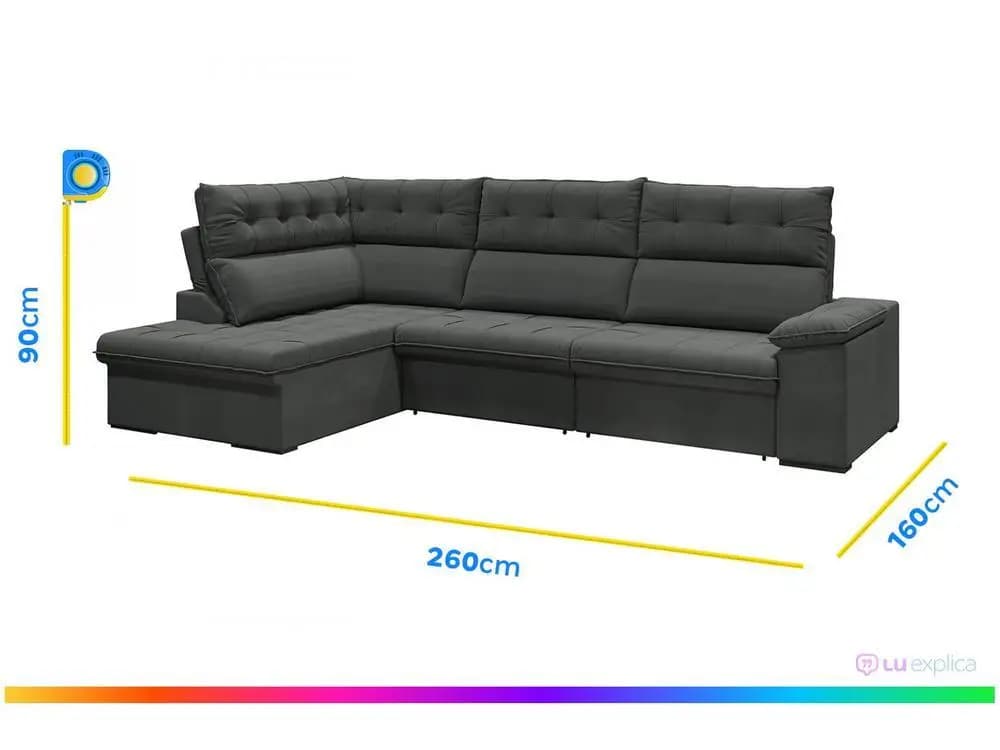 Sofá de canto Flexforma Madrid cinza escuro com medidas 260cm x 160cm x 90cm para 6 lugares