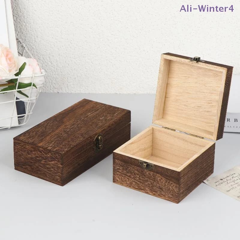 {Winter4} Caixa de madeira vintage com tampa articulada, caixa de armazenamento de joias e artesanato para decoração de casa, organizador, embalagem de presente DIY