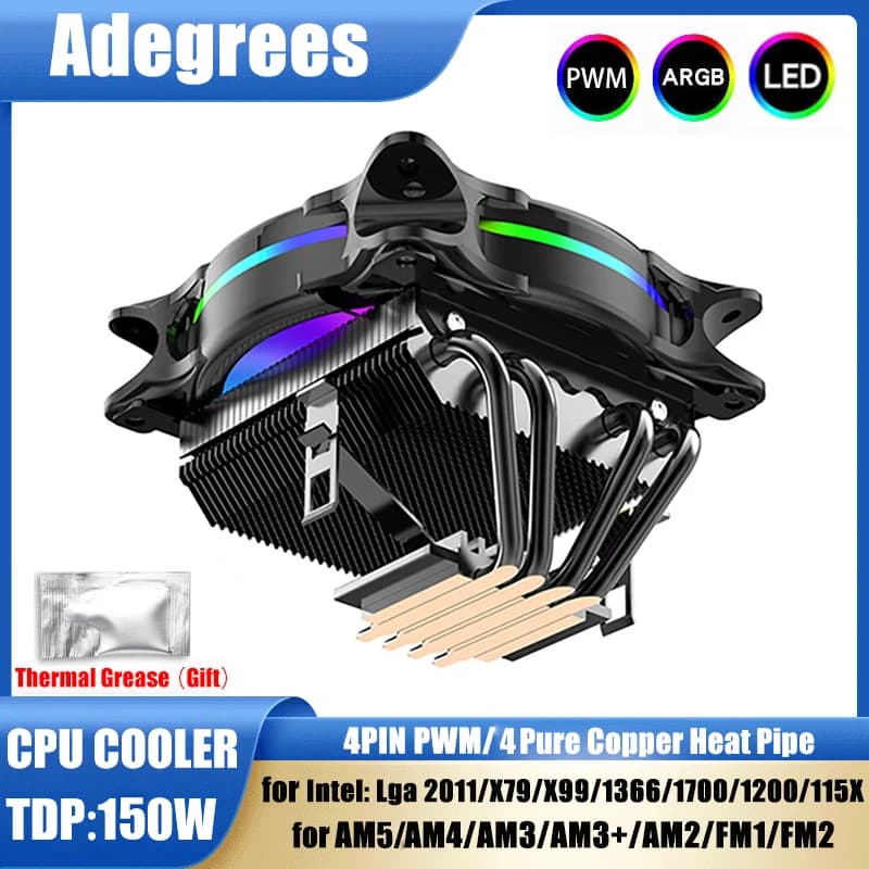 X99 cpu cooler de ar 3pin/4pin argb processador de pc ventilador 4 tubos de calor para intel lga 1150 1151 1155 1700 2011 amd am3 am4 am5