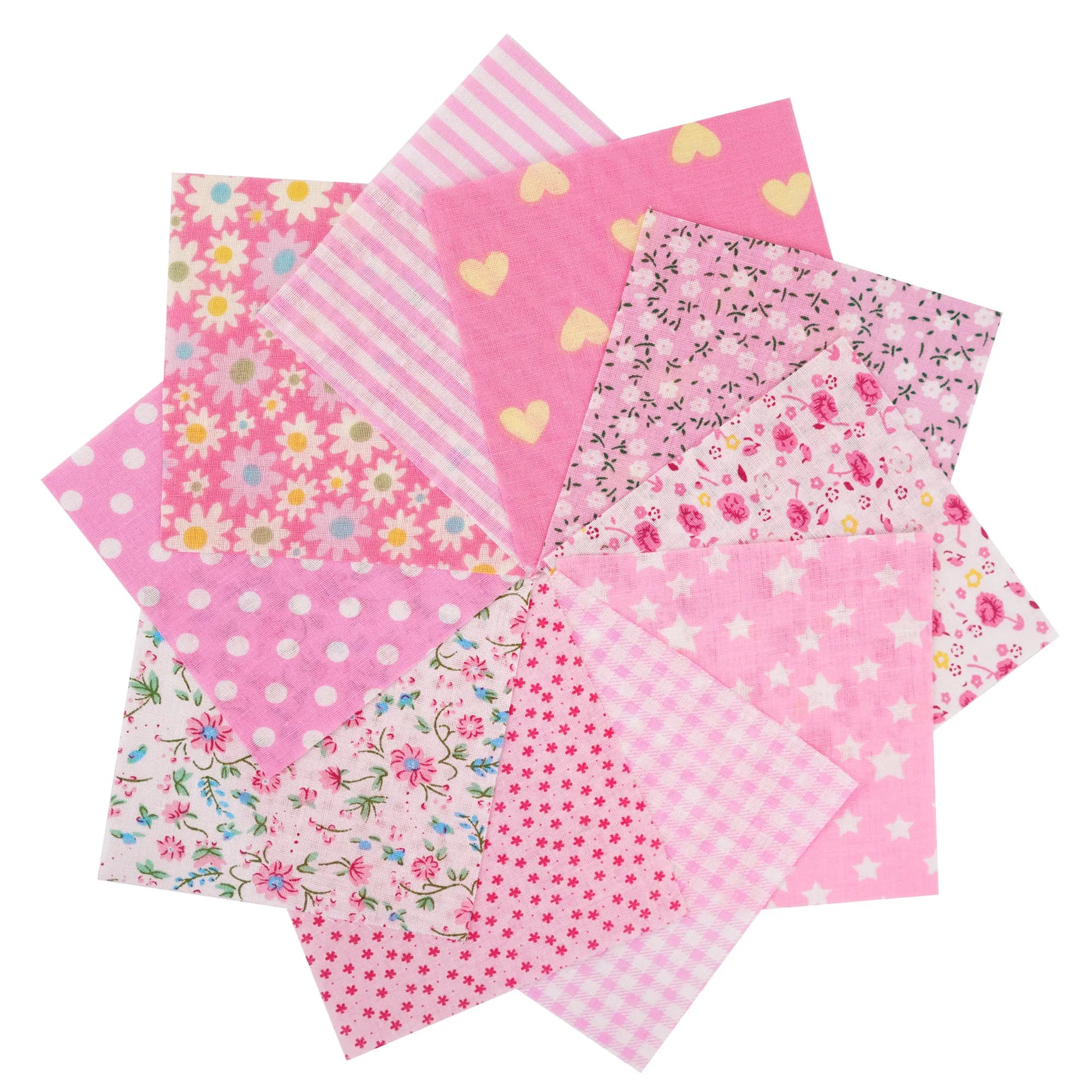 Tecido para artesanato algodão floral rosa com estampas variadas em quadrados 5x5cm e 10x10cm