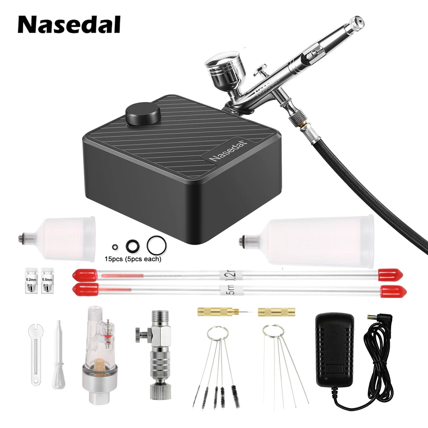 Kit compressor aerógrafo Nasedal dupla ação para maquiagem de unhas e pintura de bolo