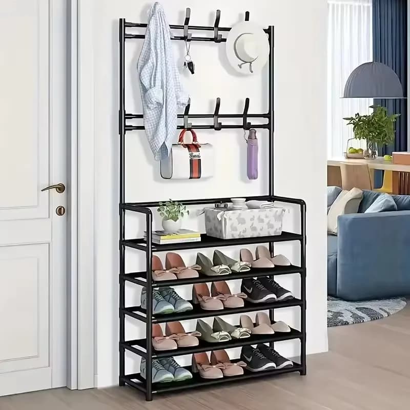 Estante de Armazenamento de 5 Camadas para Roupas e Chapéus, Prateleira para Sapatos, Fácil de Instalar