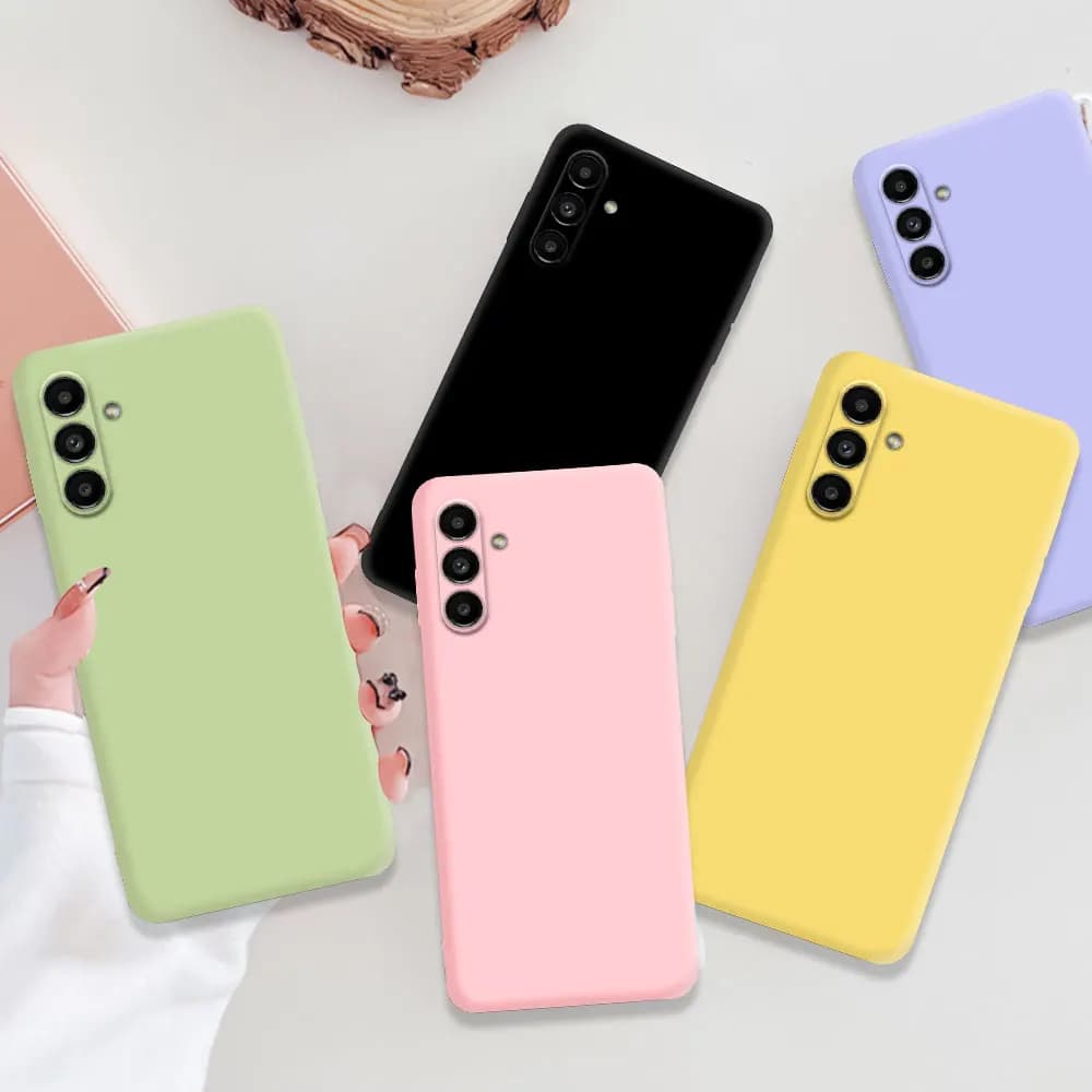 Capas macias de silicone líquido para Samsung em preto, amarelo, rosa e lilás