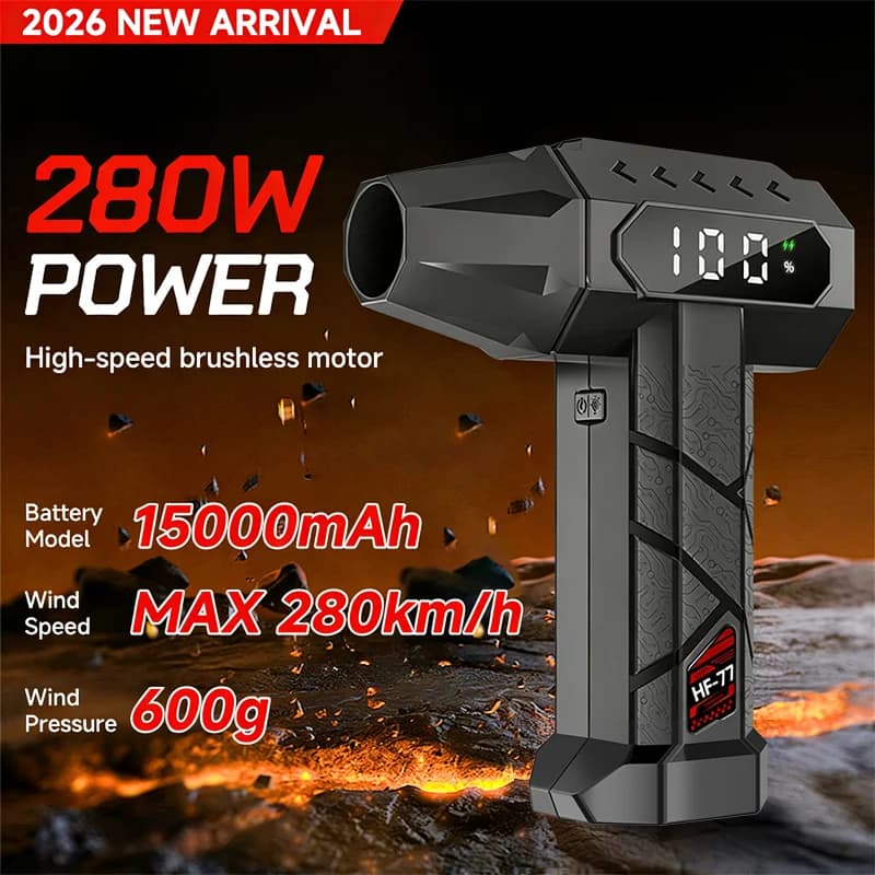Ventilador turbo potente 280km/h 280W 15000mAh com LED para limpeza de neve e carro